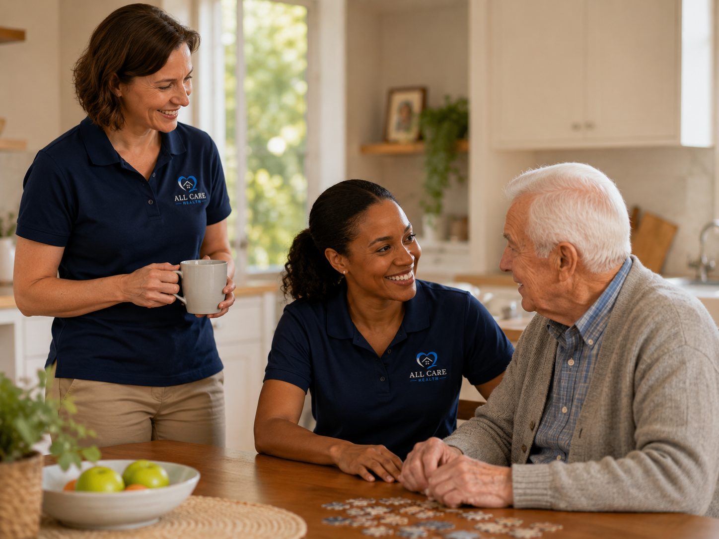 All Care Health caregivers spending time with a client